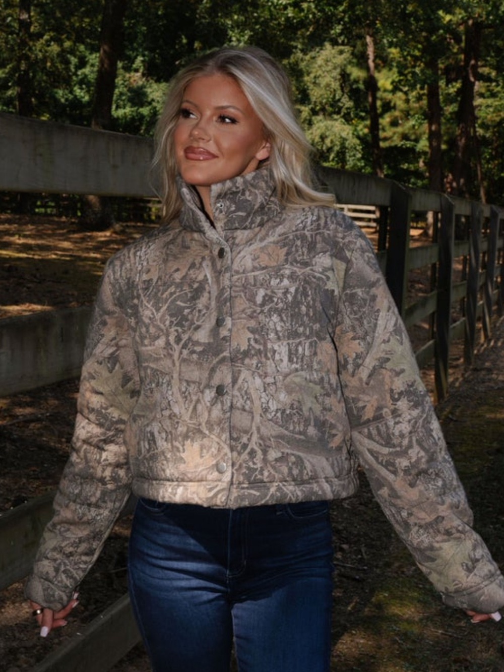 Emory Park Brown Camo Cropped Puffer Jacket